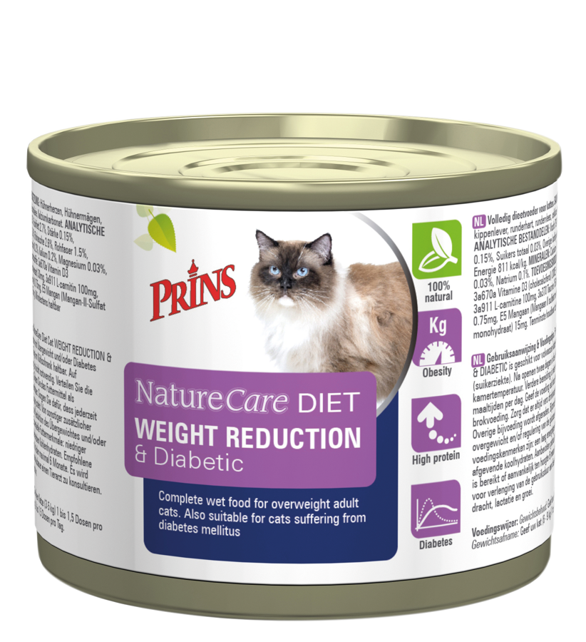 Prins NatureCare Diet Cat WEIGHT REDUCTION & Diabetic diētiskā barība kaķiem ar lieko svaru un/vai diabētu, 200g