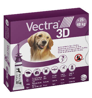 VECTRA 3D šķīdums pilināšanai uz ādas suņiem >25-40 kg, 3 aplikatori