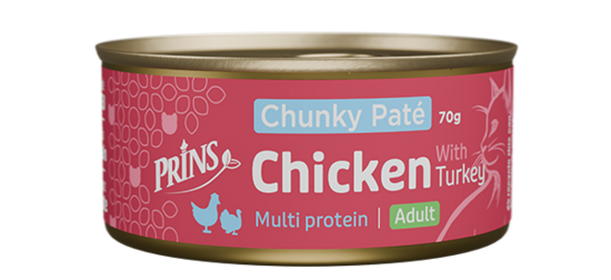 JAUNUMS! Prins wet food cat Chunky Paté Chicken with Turkey mitrā barība kaķiem, 70g