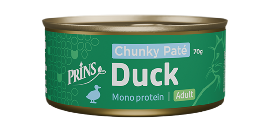 JAUNUMS! Prins wet food cat Chunky Paté Duck mitrā barība kaķiem, 70g