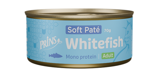 JAUNUMS! Prins wet food cat Soft Paté Whitefish  mitrā barība kaķiem, 70g