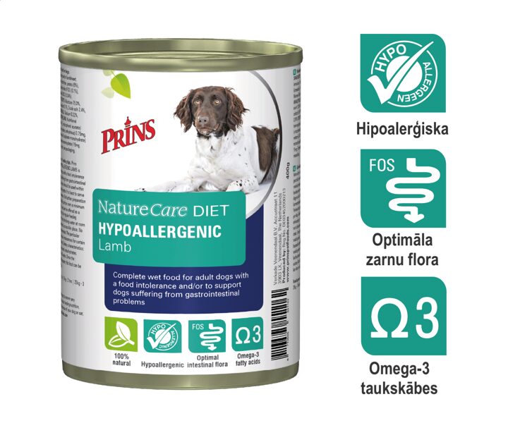 Prins NatureCare Diet Dog HYPOALLERGENIC Lamb barība suņiem ar barības nepanesību
