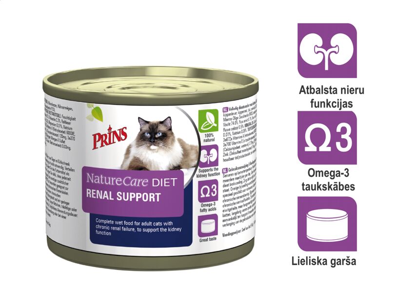 Prins NatureCare Diet Cat RENAL SUPPORT diētiskā barība kaķiem ar hronisku nieru mazspēju, 200 g