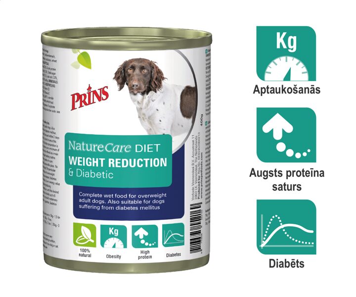 Prins NatureCare Diet Dog WEIGHT REDUCTION & Diabetic barība suņiem ar pārmērīgu svaru un/vai diabētu
