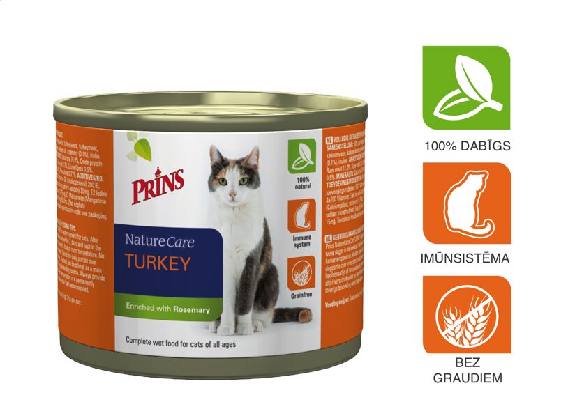 Prins NatureCare Cat TURKEY mitrā barība kaķiem, 200g