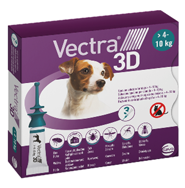 VECTRA 3D šķīdums pilināšanai uz ādas suņiem > 4- 10 kg, 3 aplikatori