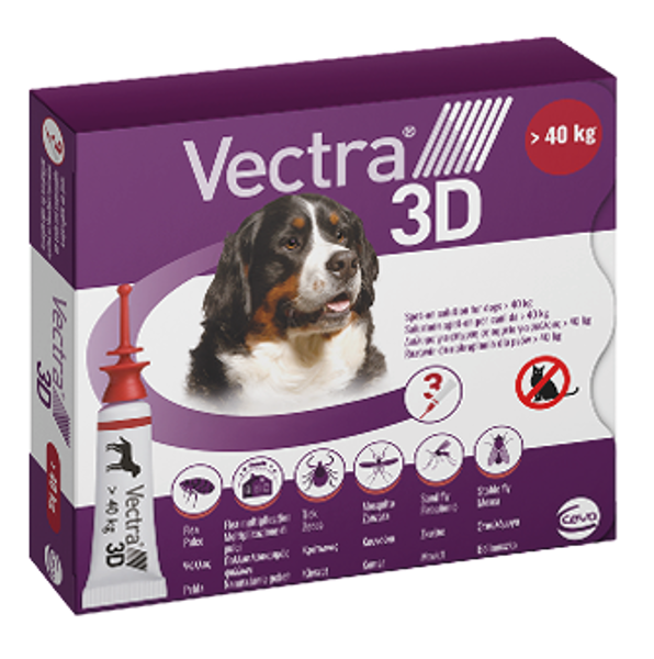 VECTRA 3D šķīdums pilināšanai uz ādas suņiem >40 kg, 3 aplikatori